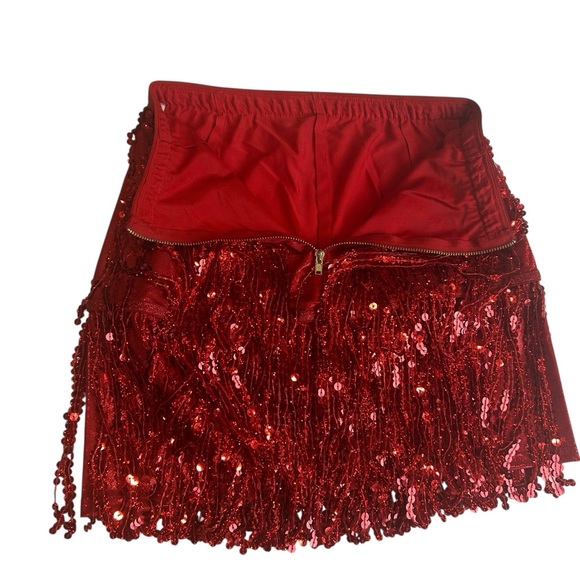 Red Sequins Fringe Skirt High Shine Shimmer Metallic, Performance Wear SZ S - Picture 16 of 17